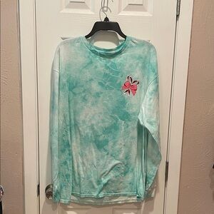 Aqua Tie-Dye Long Sleeve Tee with Pink Bow